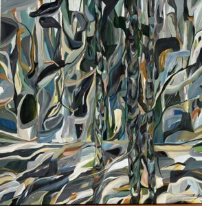 Leaves 5 Mexico was created through photographs of plants and flowers in nature in Mexico and than expressed through acrylic paint on canvas